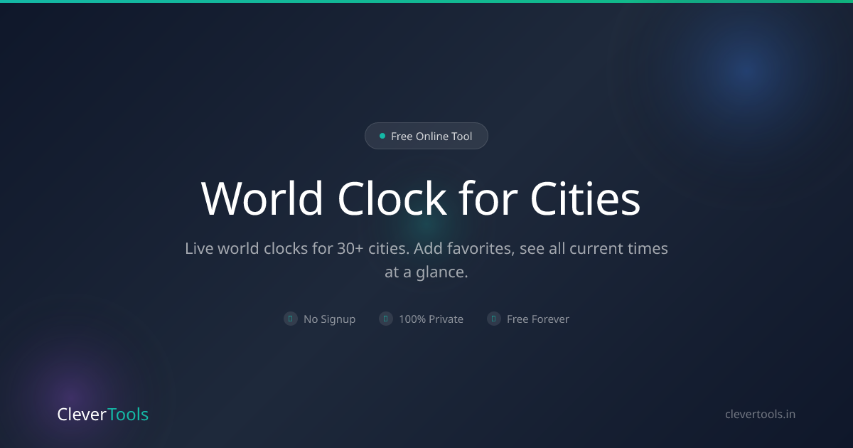 World Clock Cities - Free, 30+ Live Clocks | CleverTools